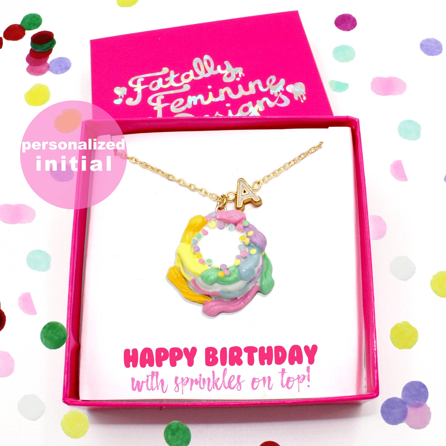 Kawaii Birthday Gift for friend Cute charm jewelry for women Custom Rainbow Pastel Cake Necklace 