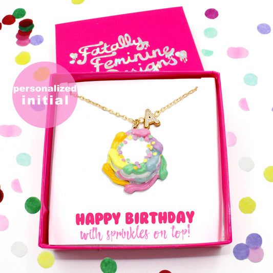Kawaii Birthday Gift for friend Cute charm jewelry for women Custom Rainbow Pastel Cake Necklace