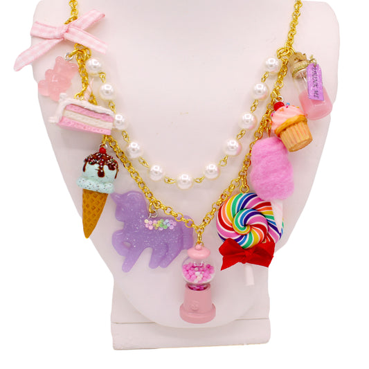 Pink Candy Shop Statement Necklace Kawaii Handmade Charm Necklace by Fatally Feminine