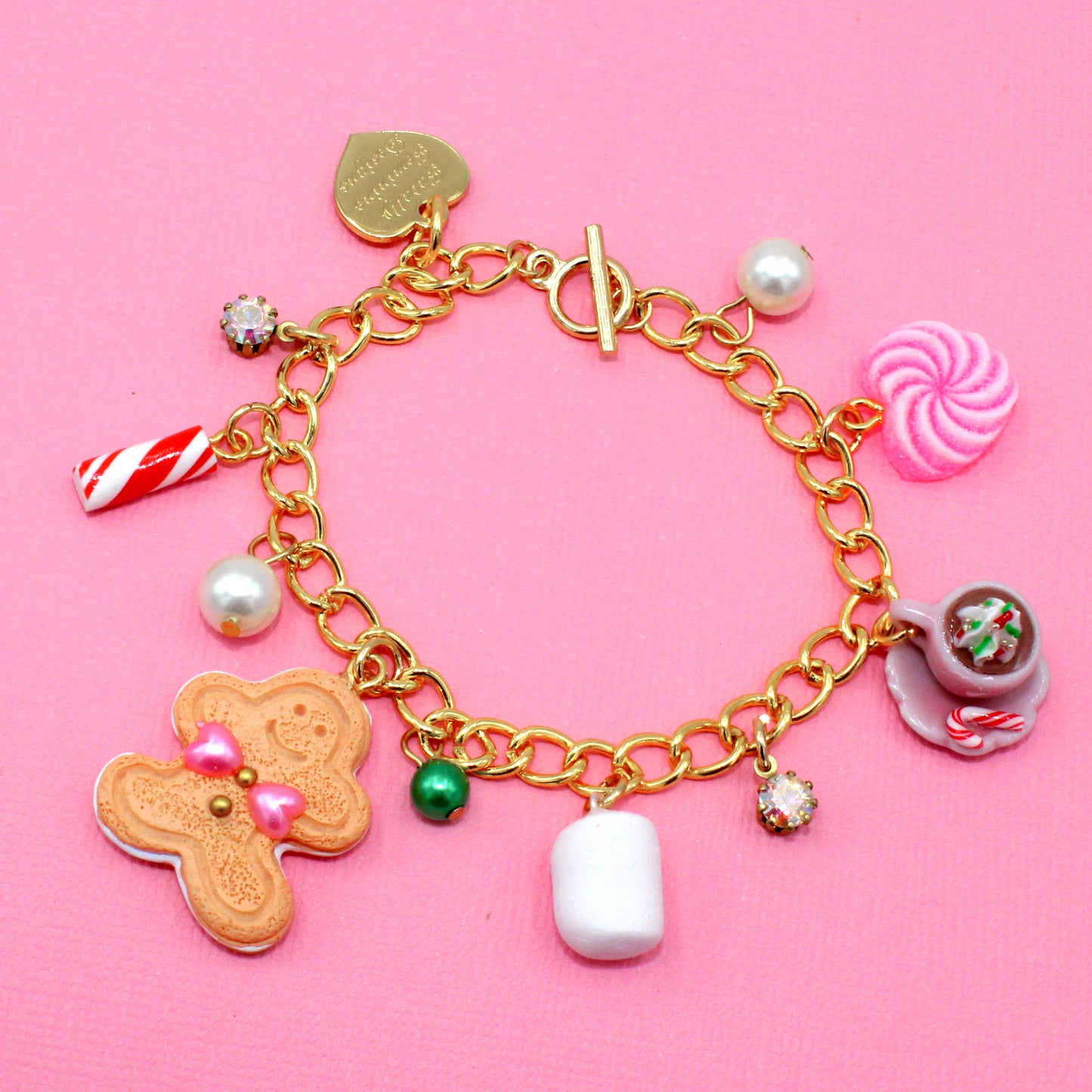 Kawaii Pink Christmas Chunky Charm Bracelet Candy Retro Cute Charm Jewelry Gift for Woman