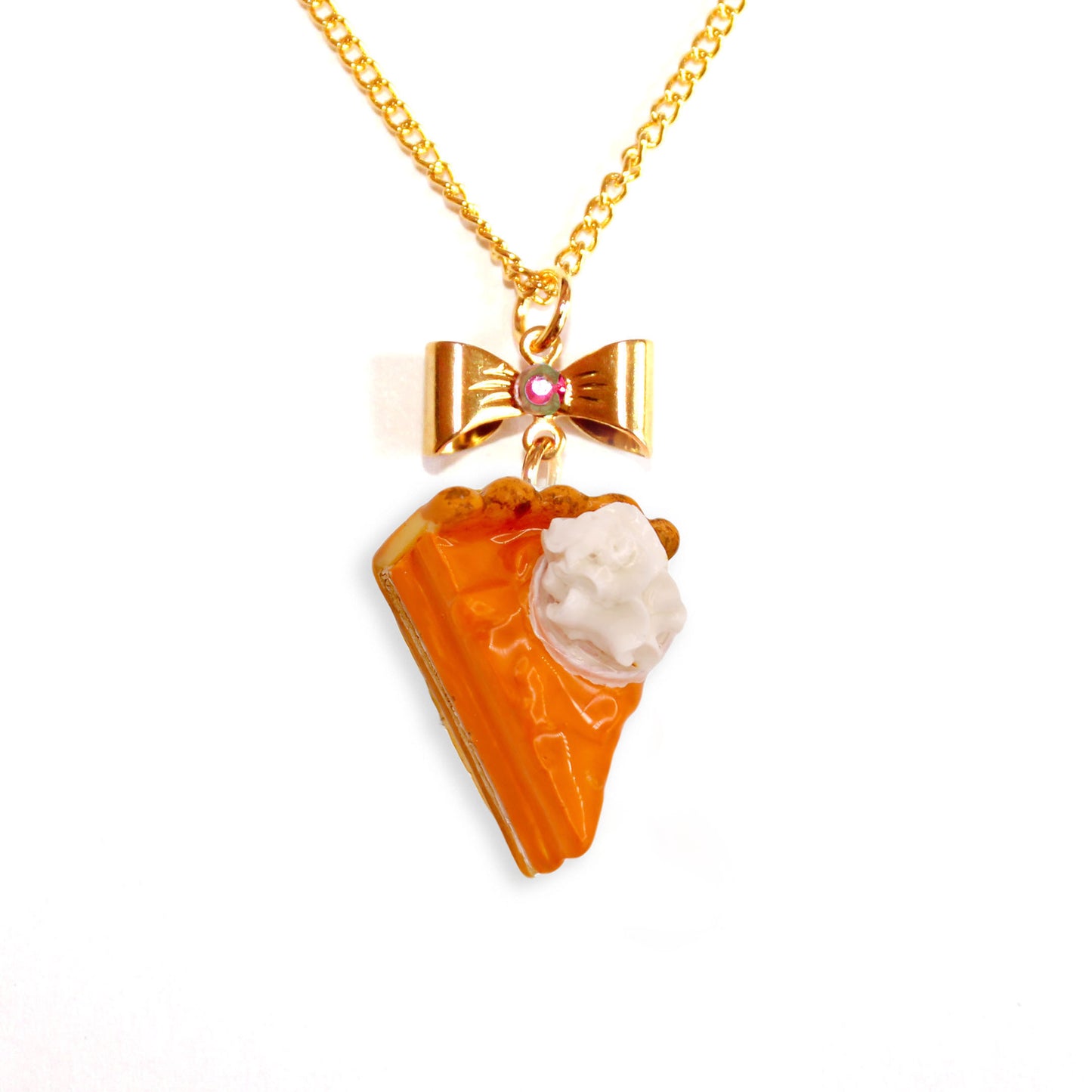 Pumpkin Pie Necklace Gold or Silver Cute Handmade Autumn Charm Jewelry for Woman Fatally Feminine Designs
