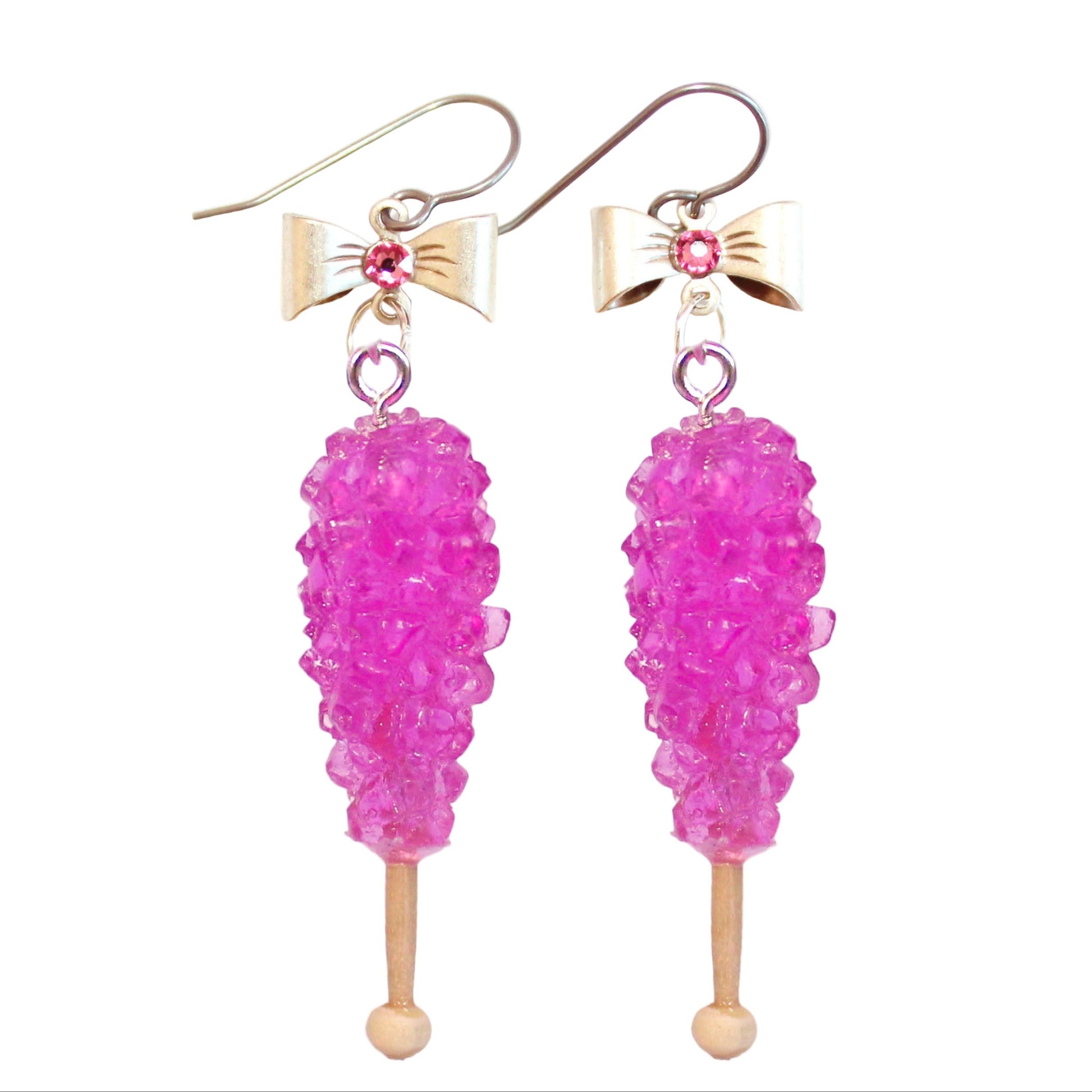 Pink Rock Candy Charm Statement Earrings Handmade in the USA by Fatally Feminine