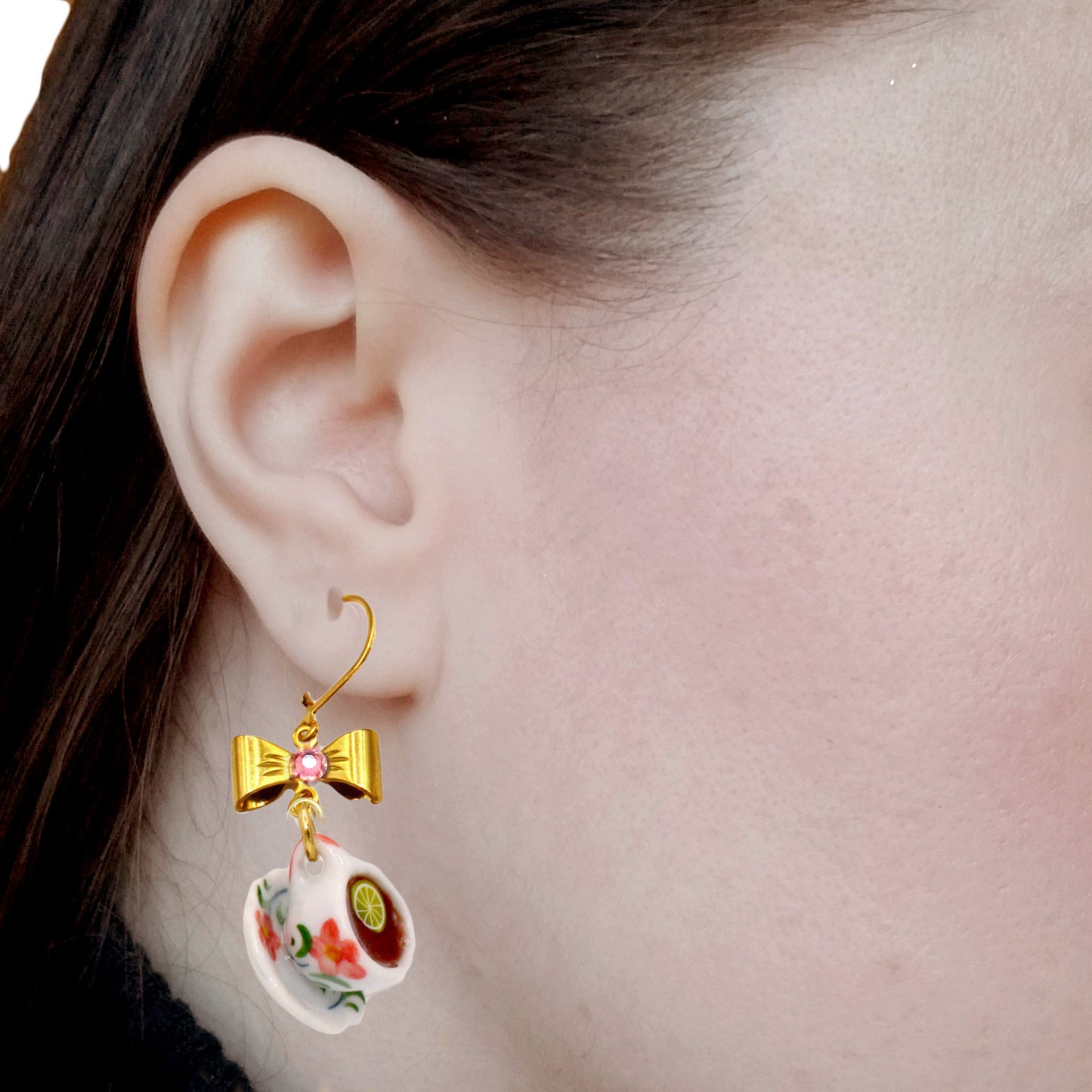 Pink Victorian Tiny Tea Cup Earrings, Gold or Silver, Hypoallergenic - High Tea Collection - Fatally Feminine Designs