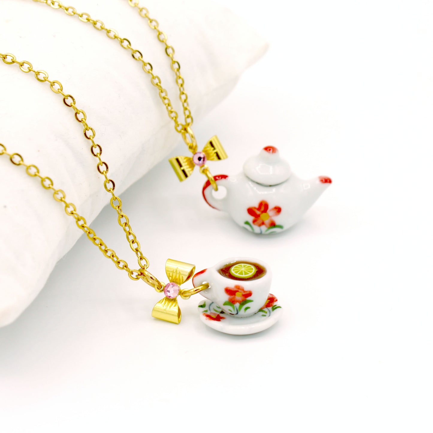 Victorian Revival Teacup Teapot Necklace High Tea Service Handmade Cute Charm Jewelry gift for women