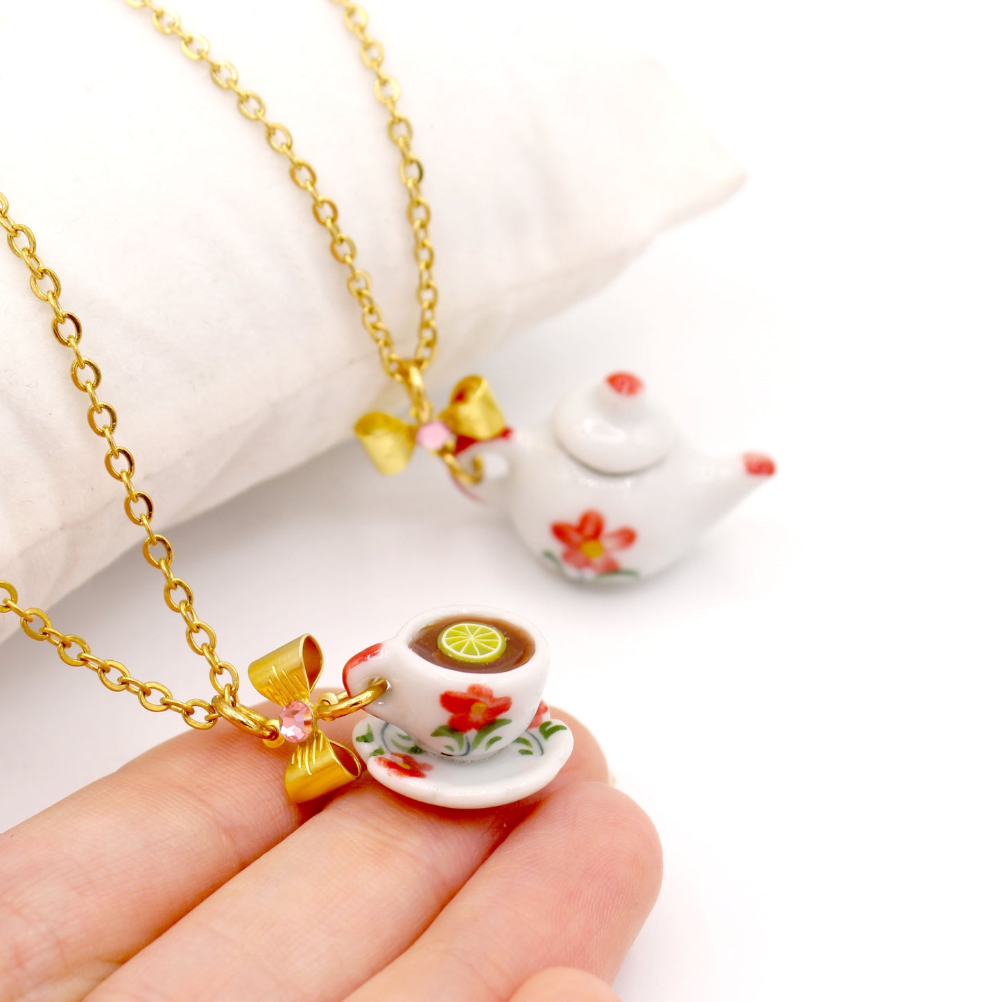 Victorian Revival Teacup Teapot Necklace High Tea Service Handmade Cute Charm Jewelry gift for women