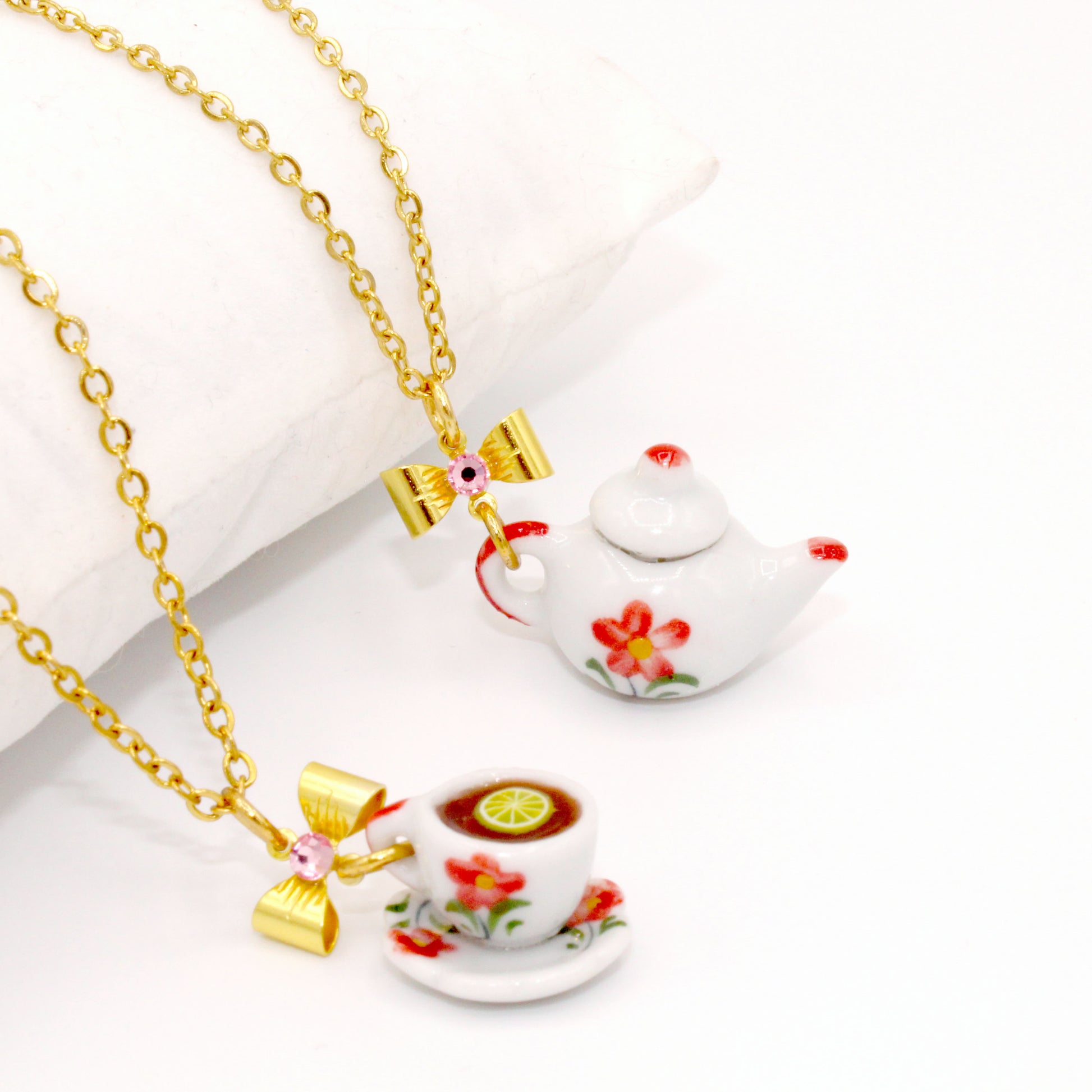Victorian Revival Teacup Teapot Necklace High Tea Service Handmade Cute Charm Jewelry gift for women