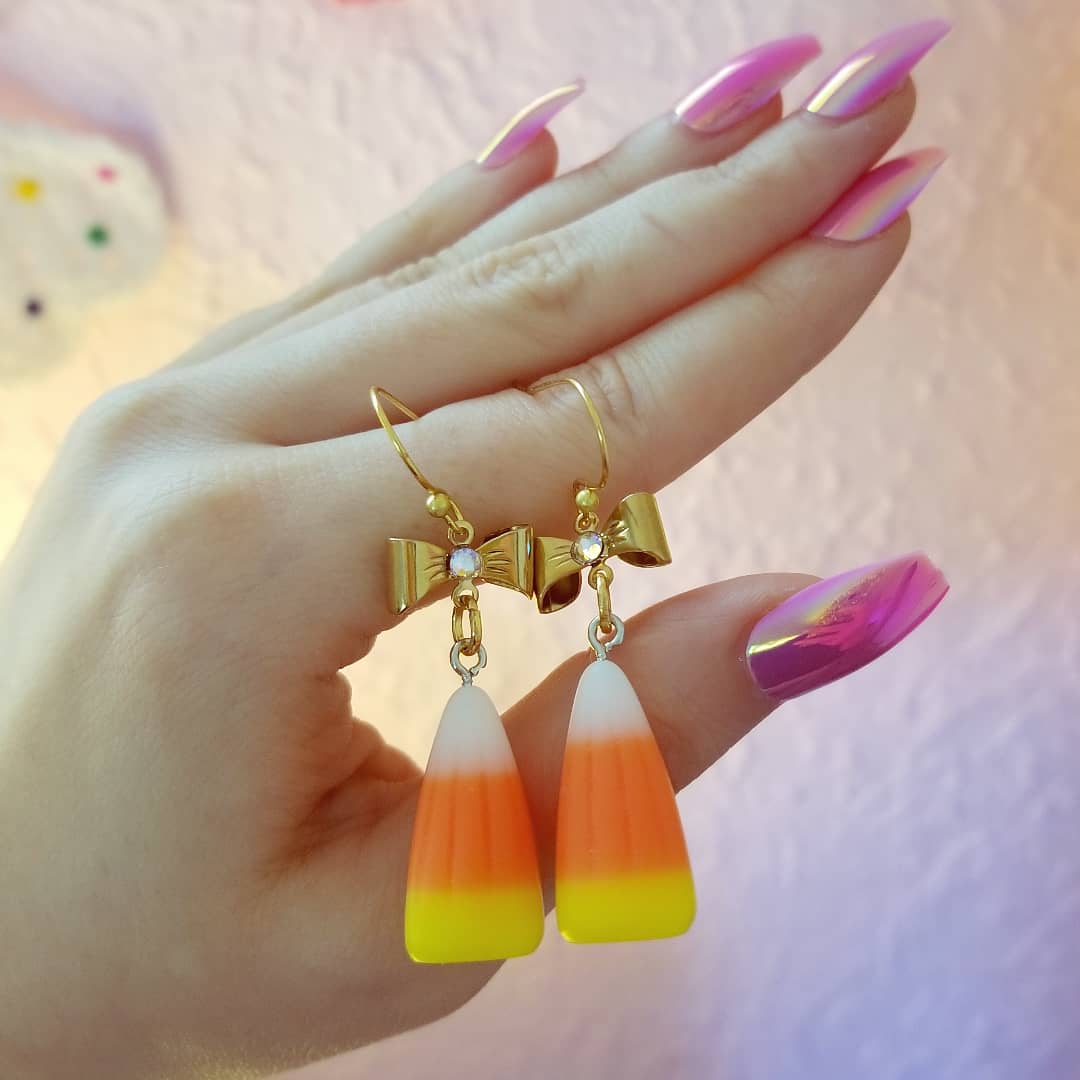 candy corn drop earrings autumn charm jewelry handmade resin statement earrings