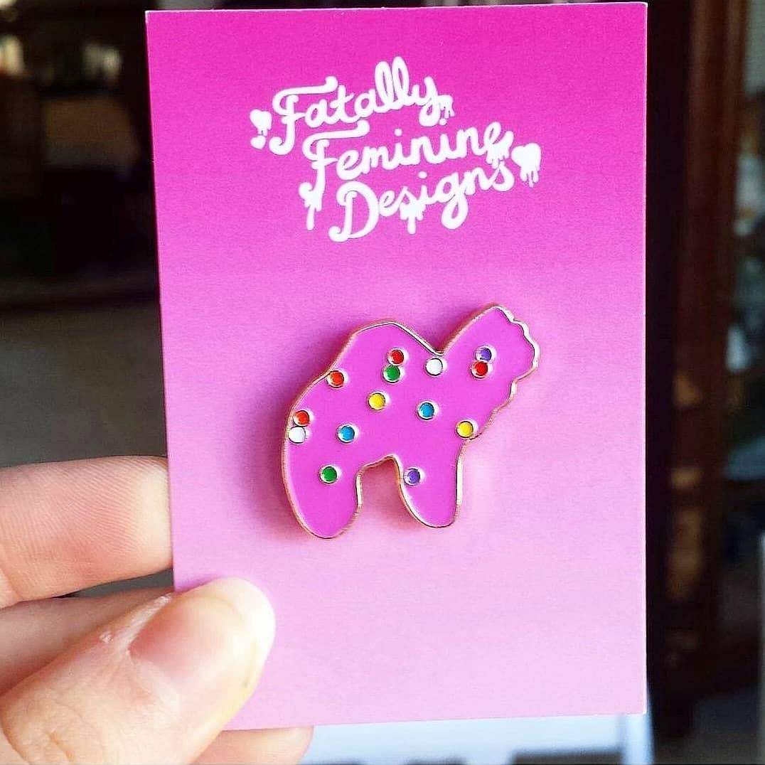 Pink Animal Cookie Enamel Pin - Fatally Feminine Designs