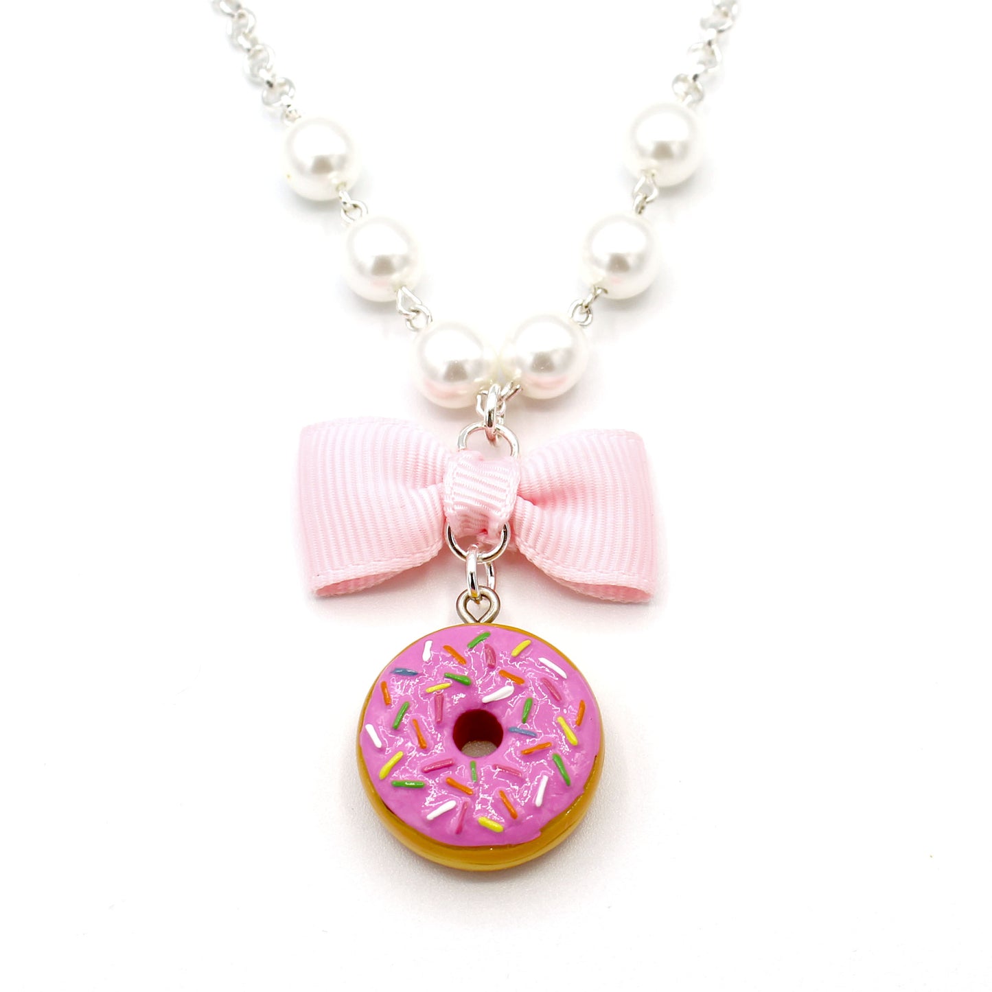 Pink or Chocolate Mini Donut and Pearls Necklace