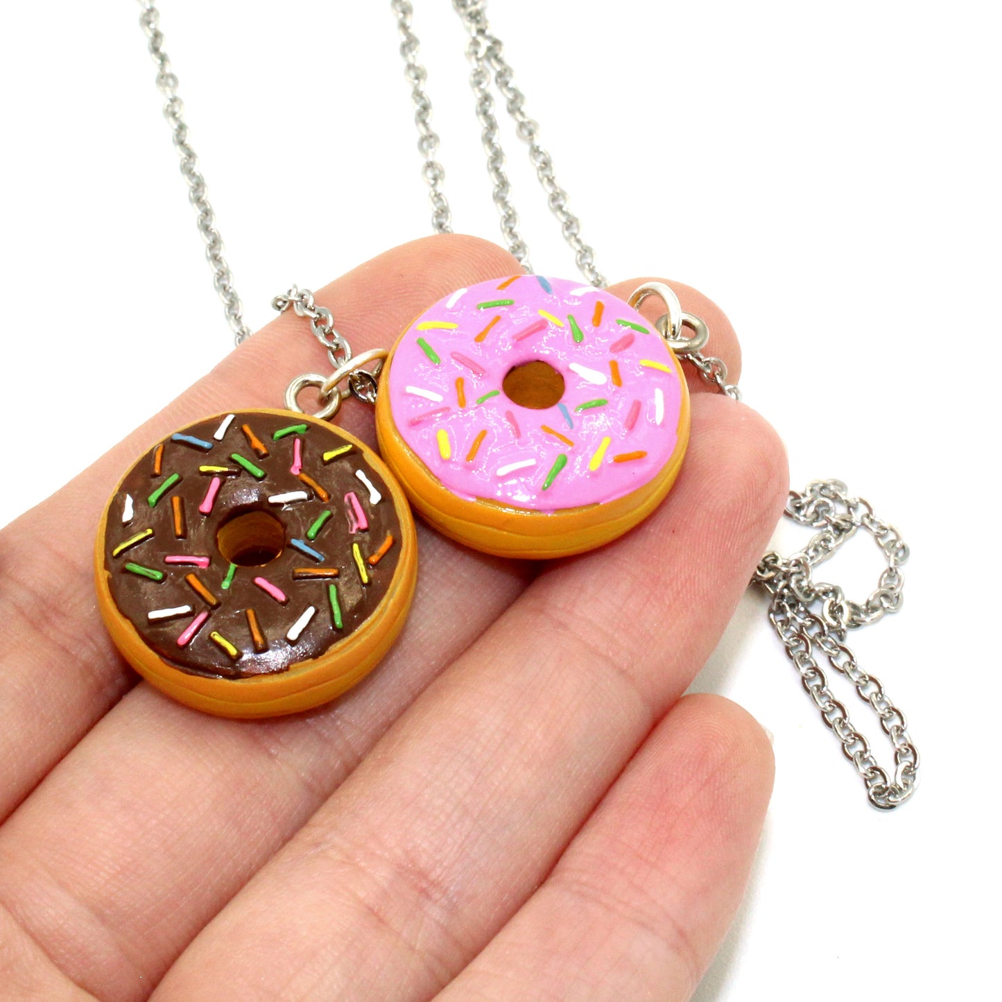 Rainbow Sprinkles Donut Necklace - Pink or Chocolate