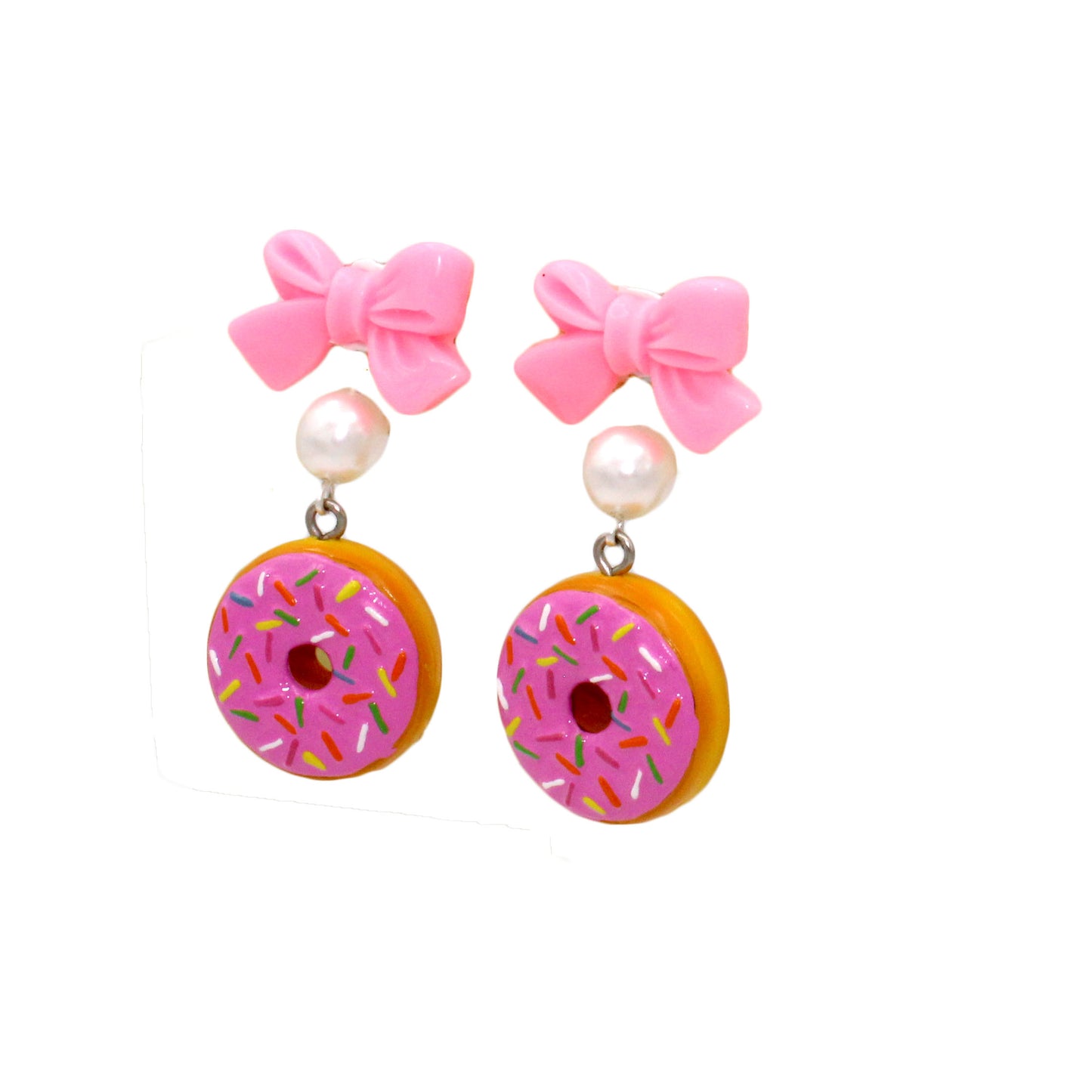 Bow and Pearl Pink Donut Earrings