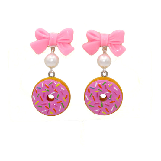 Bow and Pearl Pink Donut Earrings