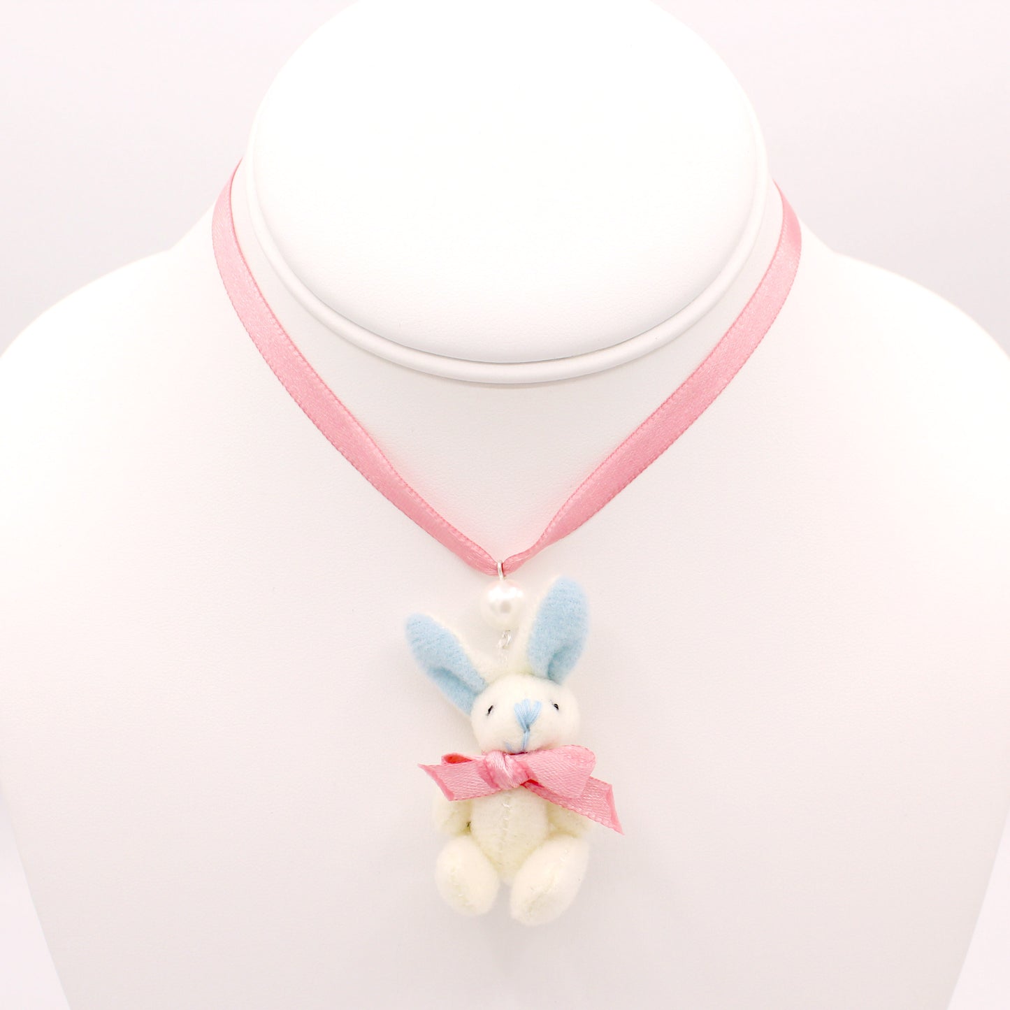 Pastel Bunny Satin Choker or Necklace - Pink or White Plush Bunny - Fatally Feminine Designs