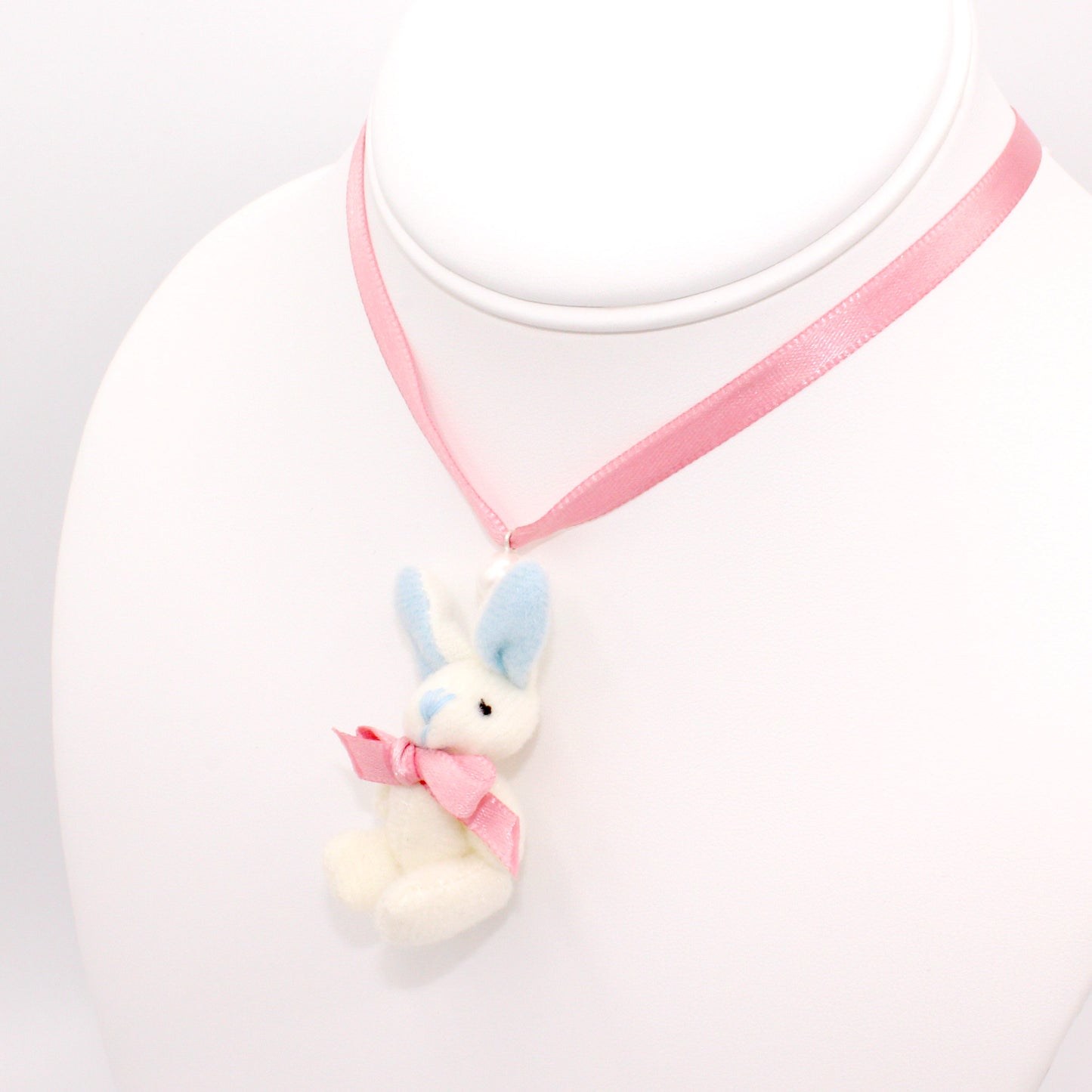 Pastel Bunny Satin Choker or Necklace - Pink or White Plush Bunny - Fatally Feminine Designs