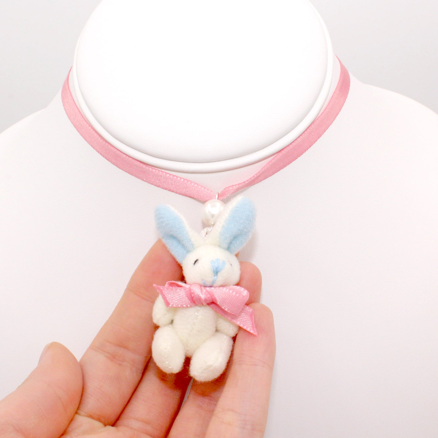 Pastel Bunny Satin Choker or Necklace - Pink or White Plush Bunny - Fatally Feminine Designs