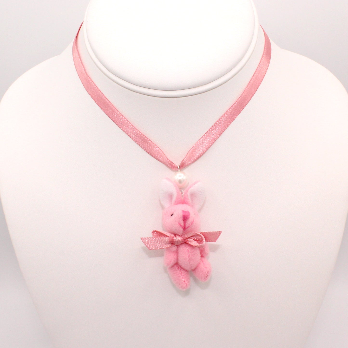 Pastel Bunny Satin Choker or Necklace - Pink or White Plush Bunny - Fatally Feminine Designs
