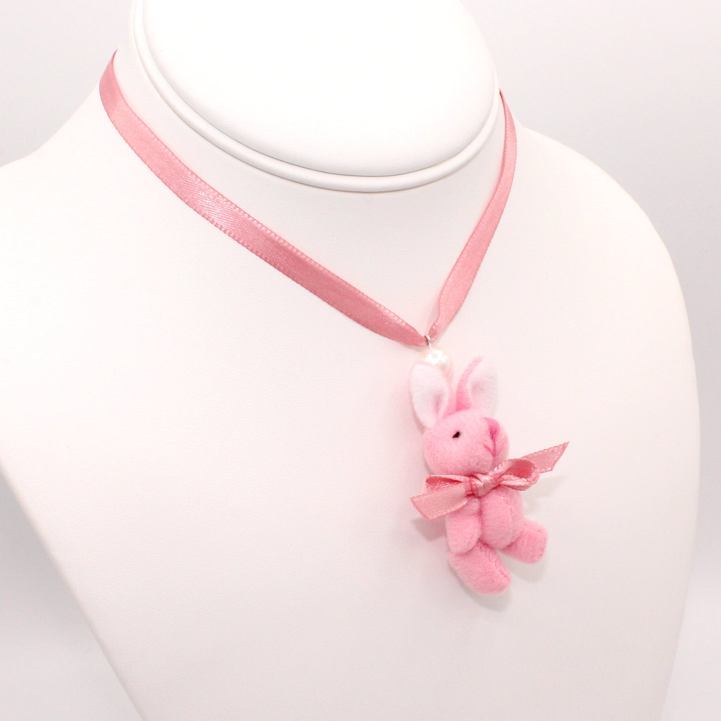 Pastel Bunny Satin Choker or Necklace - Pink or White Plush Bunny - Fatally Feminine Designs