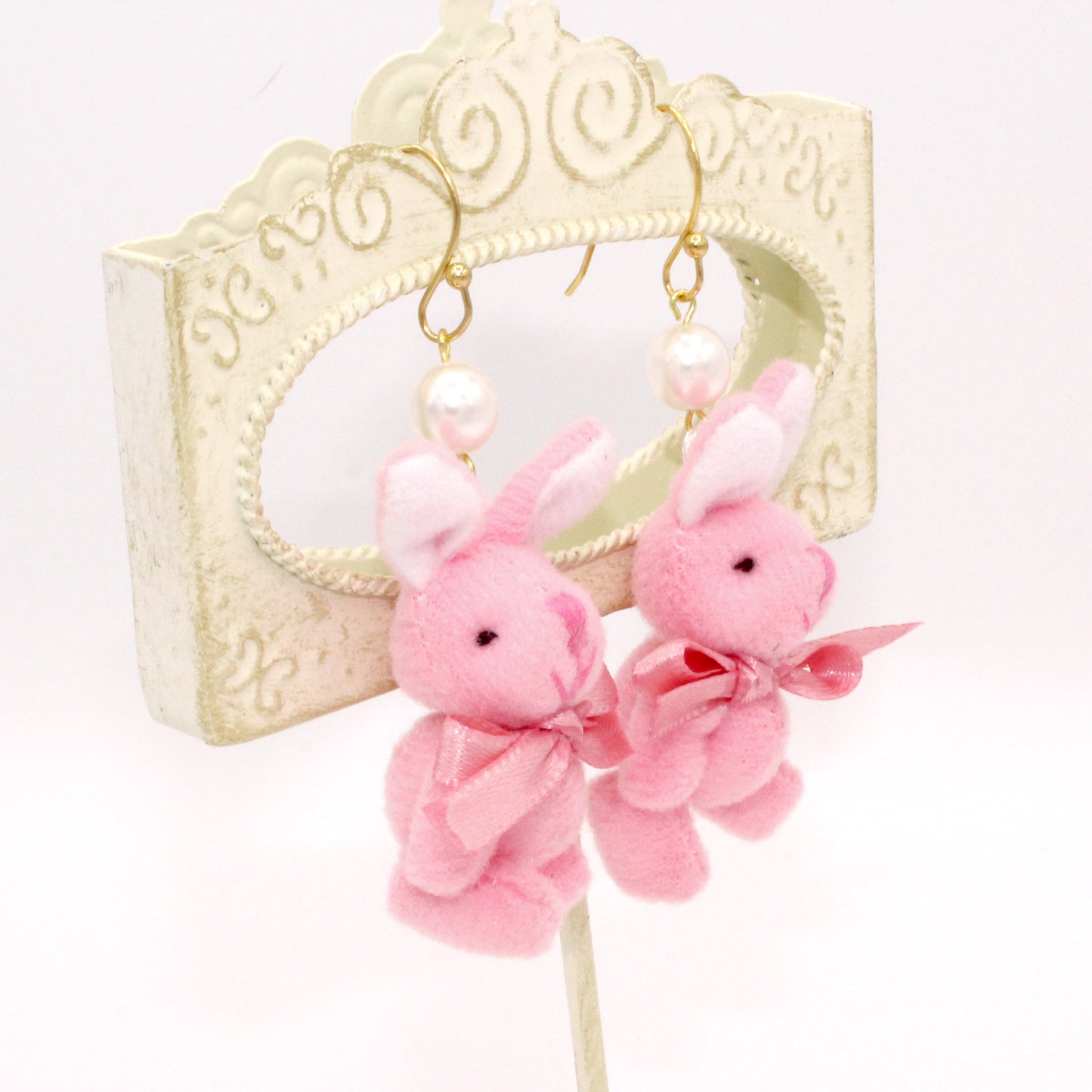 Plush Pastel Bunny Earrings - Pink or White - Hypoallergenic