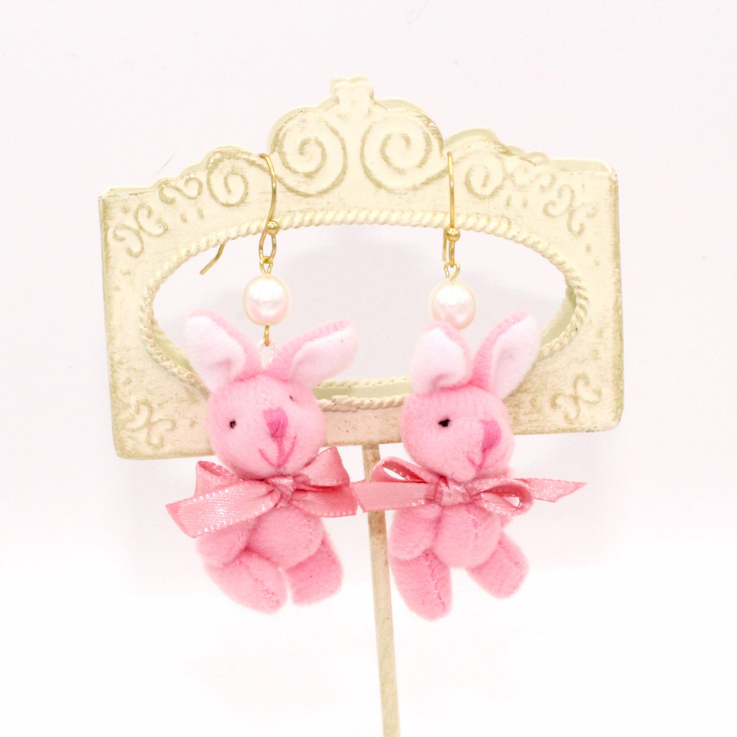 Plush Pastel Bunny Earrings - Pink or White - Hypoallergenic
