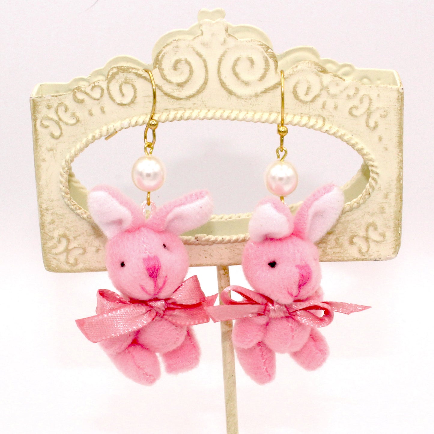 Plush Pastel Bunny Earrings - Pink or White - Hypoallergenic