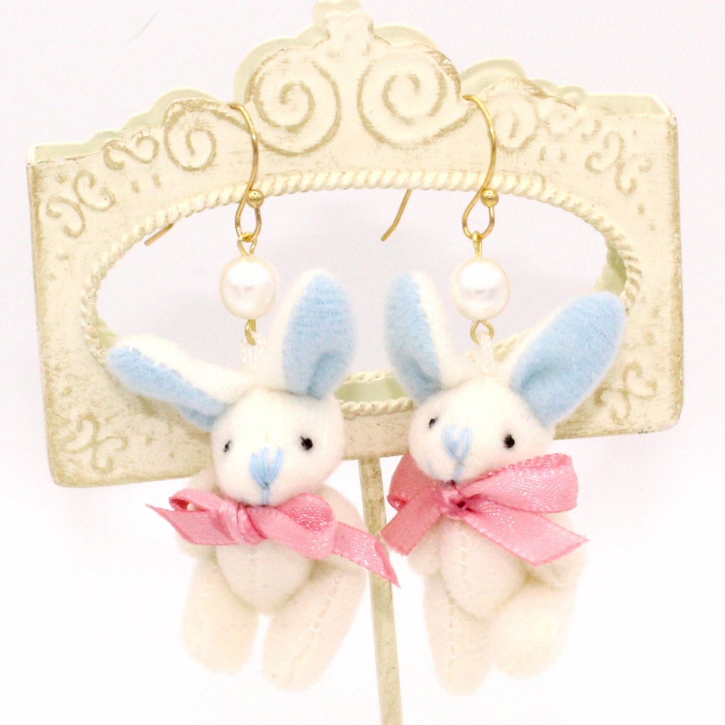 Plush Pastel Bunny Earrings - Pink or White - Hypoallergenic