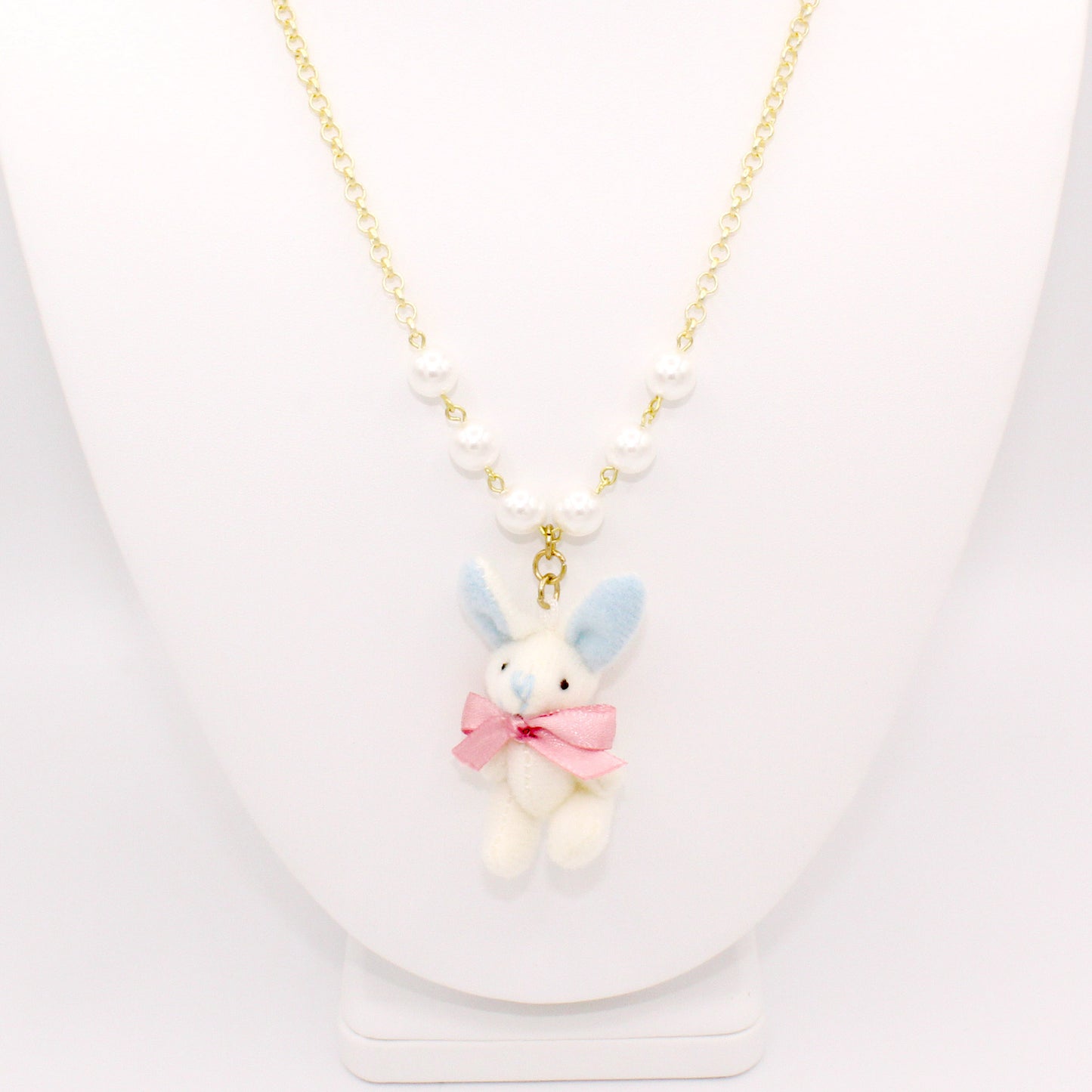 Pastel Bunny Necklace - Pink or White Plush Bunny - Fatally Feminine Designs