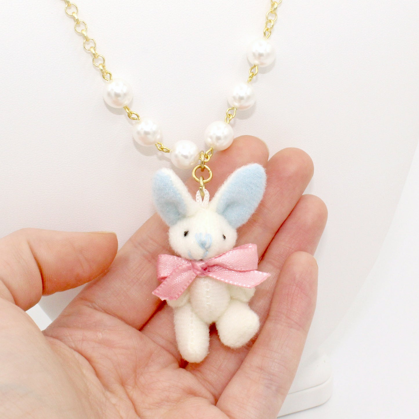 Pastel Bunny Necklace - Pink or White Plush Bunny - Fatally Feminine Designs