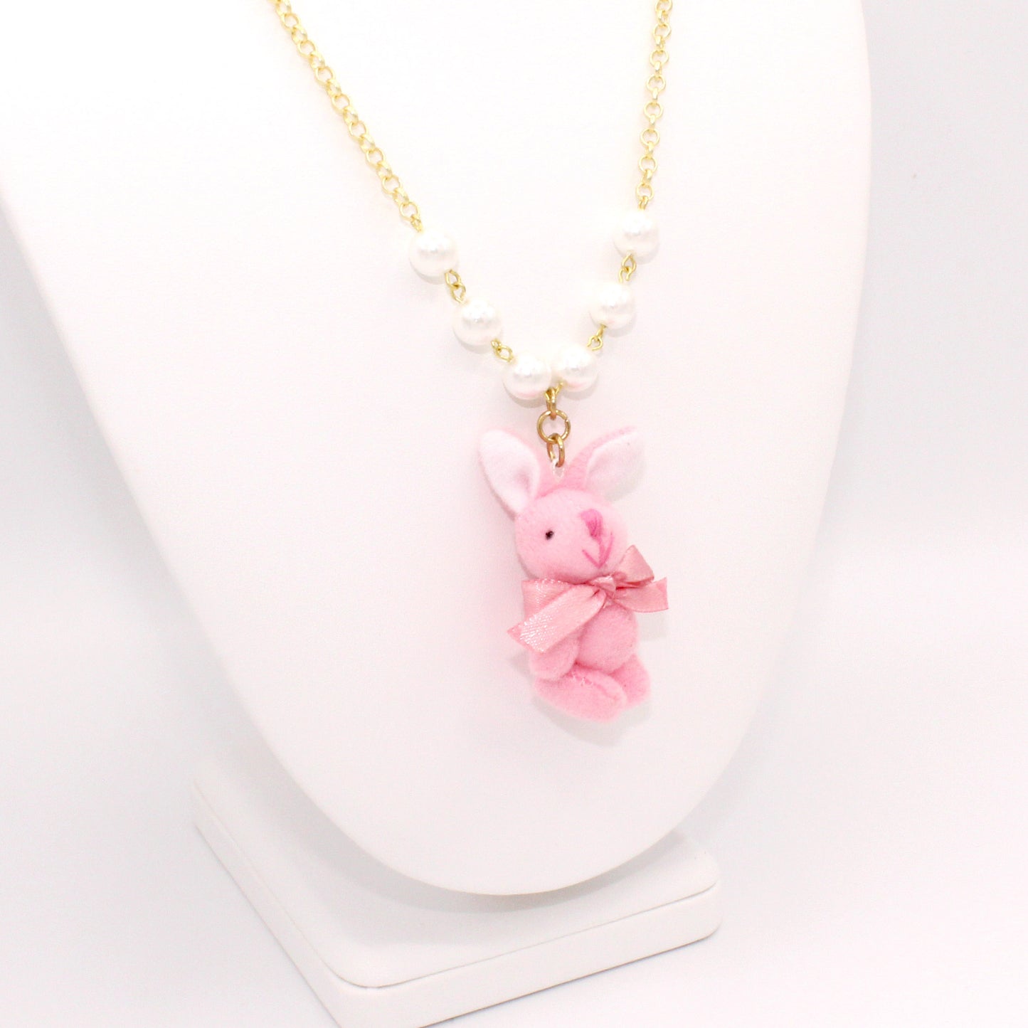 Pastel Bunny Necklace - Pink or White Plush Bunny - Fatally Feminine Designs