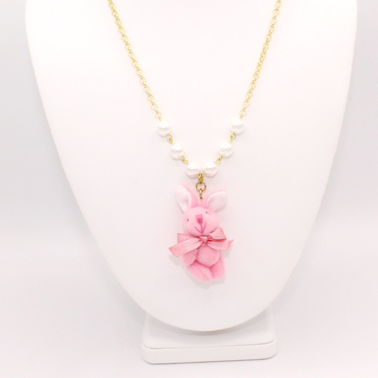 Pastel Bunny Necklace - Pink or White Plush Bunny - Fatally Feminine Designs