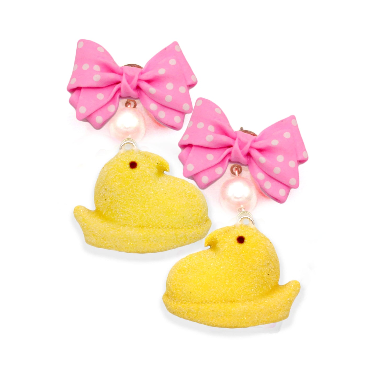Marshmallow Chick Statement Drop Earrings, Handmade with Hypoallergenic Steel