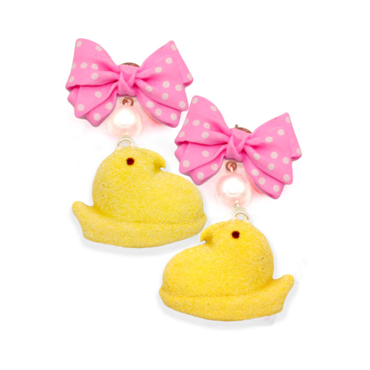 Marshmallow Chick Statement Drop Earrings, Handmade with Hypoallergenic Steel
