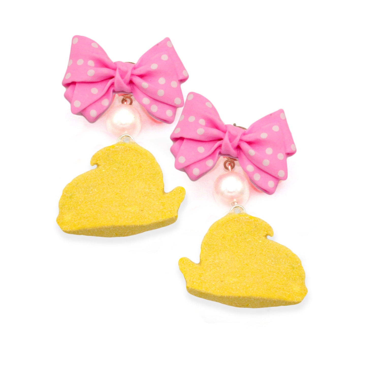 Marshmallow Chick Statement Drop Earrings, Handmade with Hypoallergenic Steel