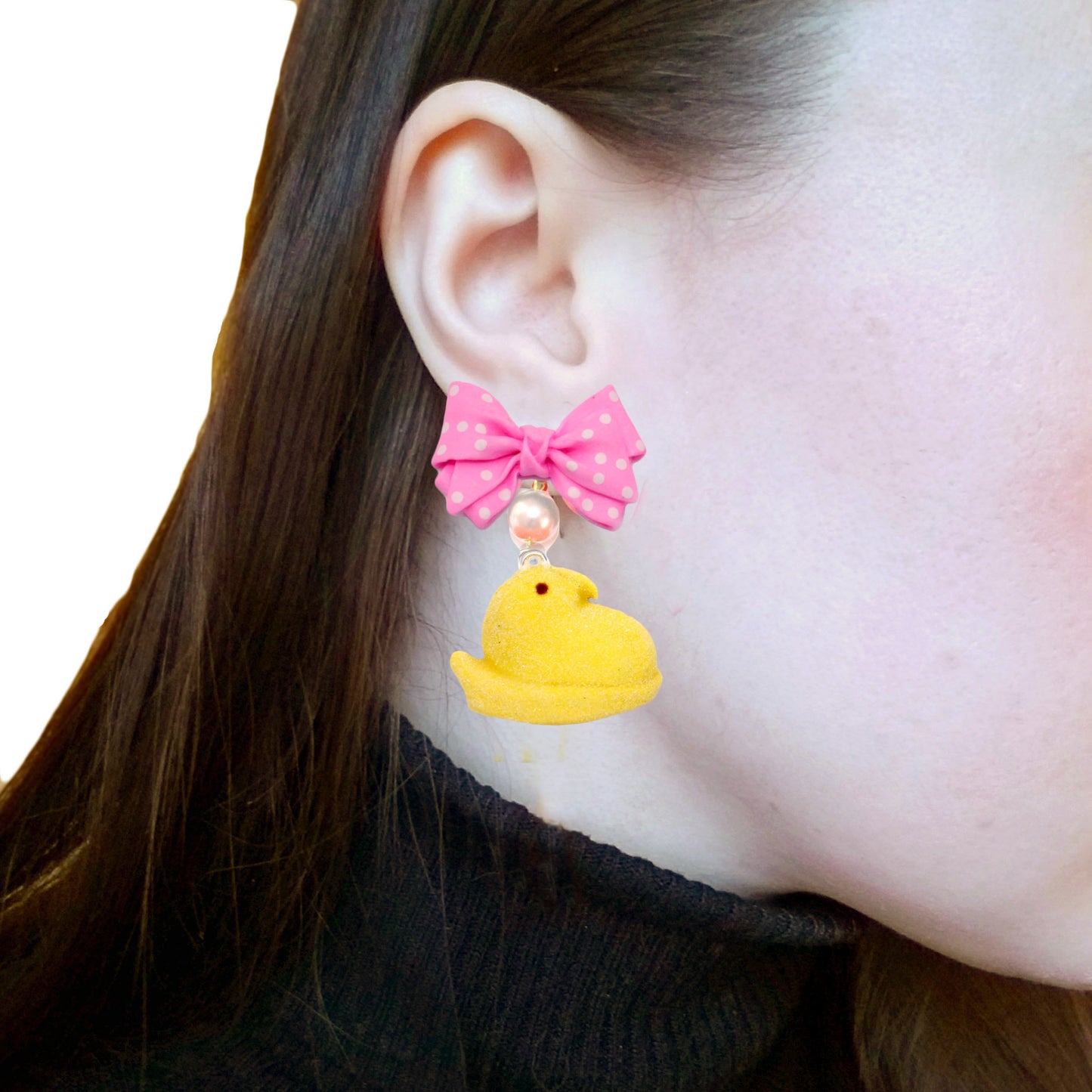 Marshmallow Chick Statement Drop Earrings, Handmade with Hypoallergenic Steel