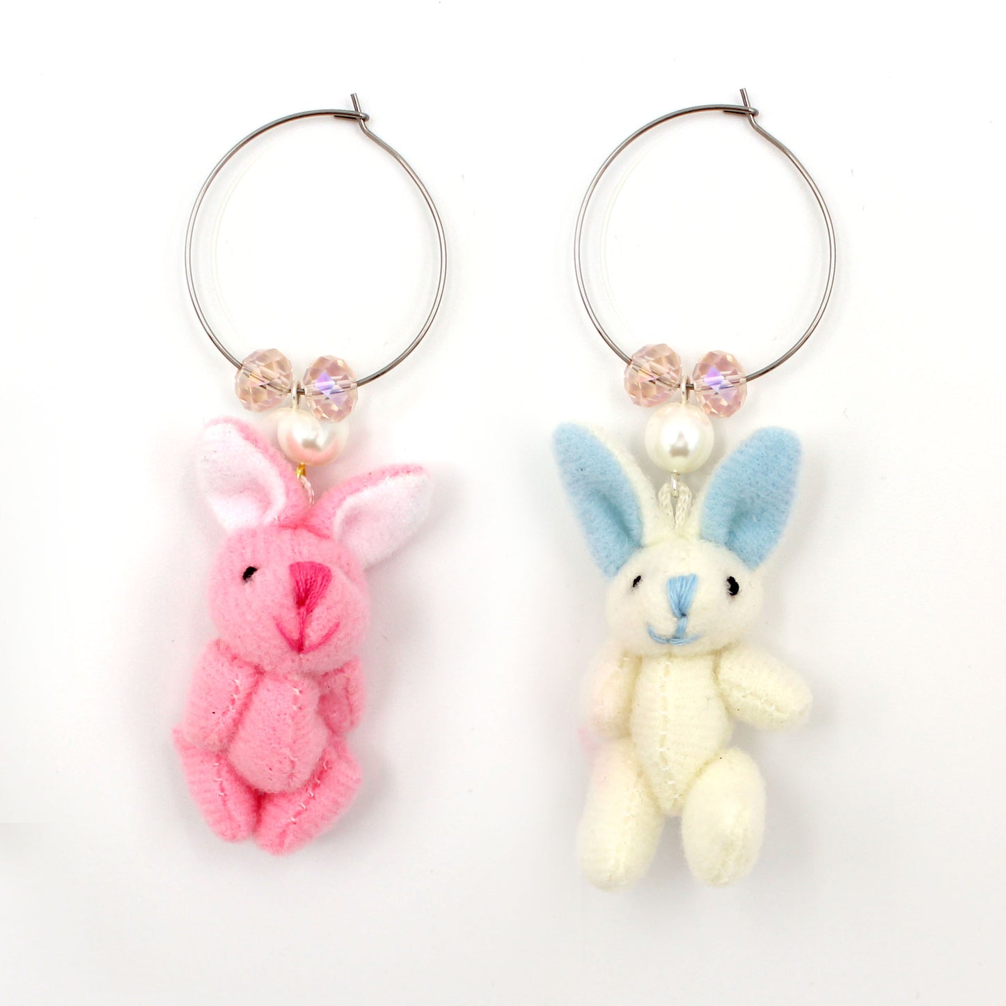 Kawaii Plush Easter Bunny Hoop Statement Earrings - Hypoallergenic Steel