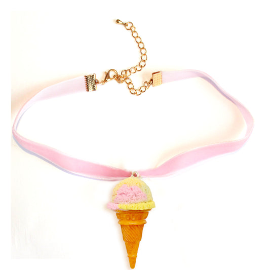 Pastel Rainbow Ice Cream Choker - Velvet - Adjustable - Fatally Feminine Designs