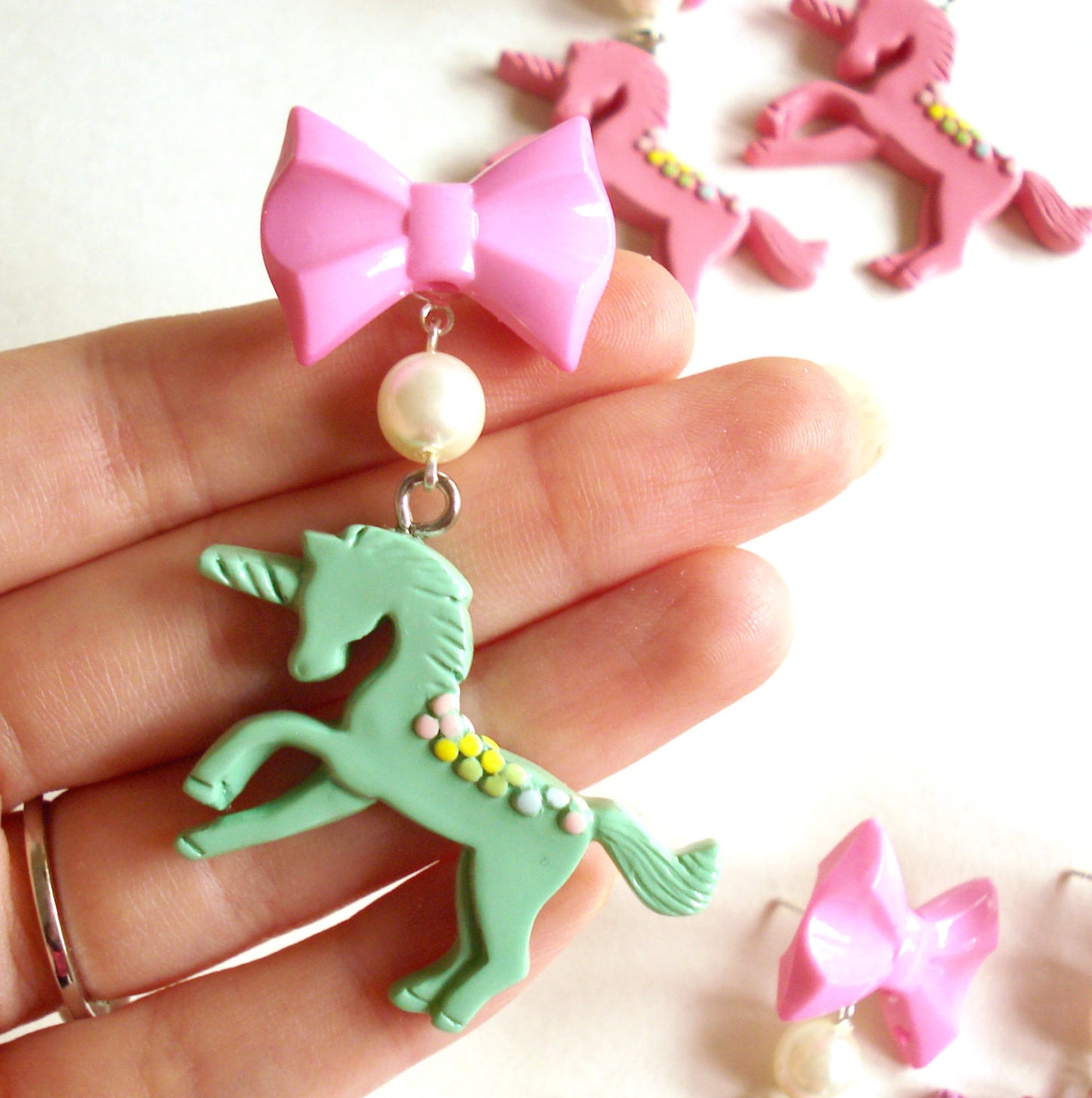 Pastel Bow and Unicorn Earrings