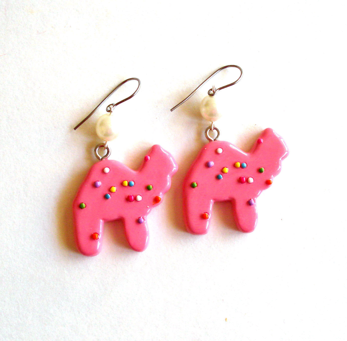 Frosted Circus Animal Cookie Earrings with Pearls