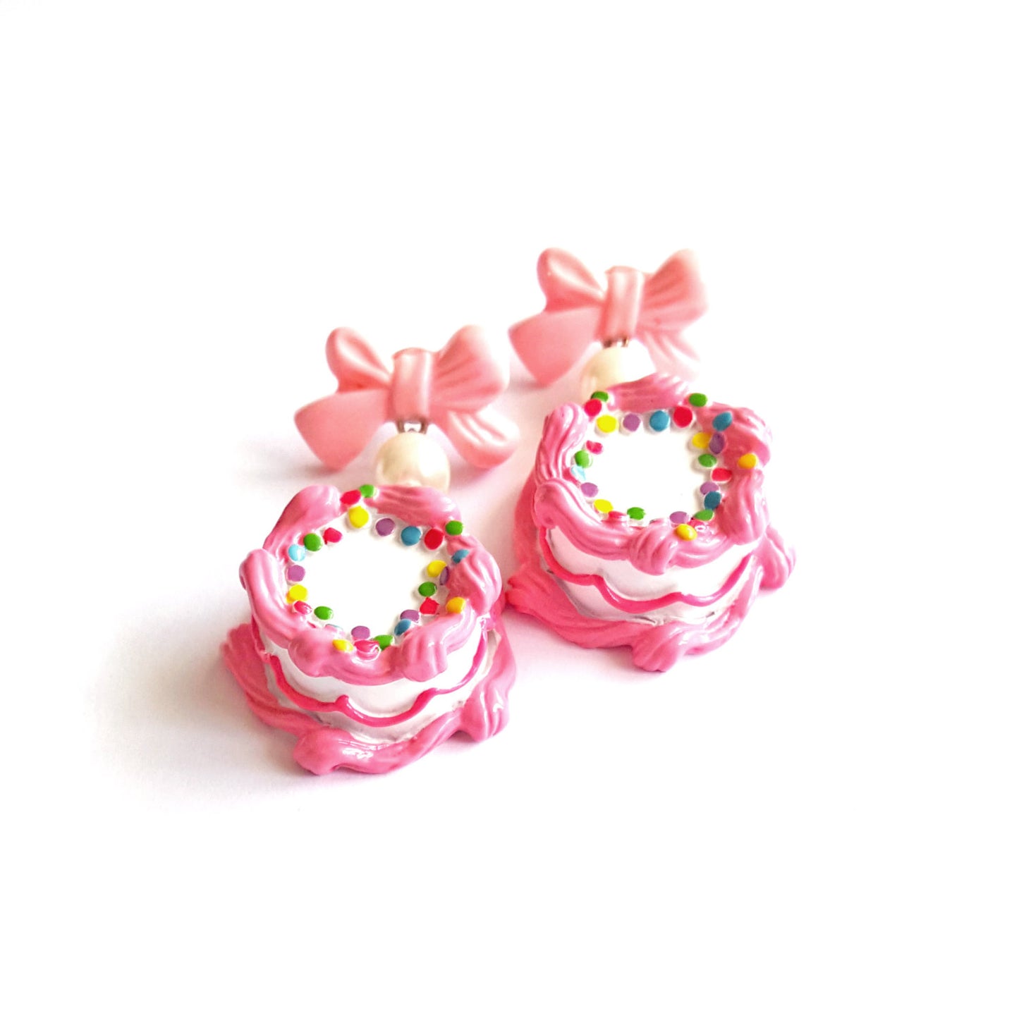 Bow and Pearl Pink Birthday Cake Earrings