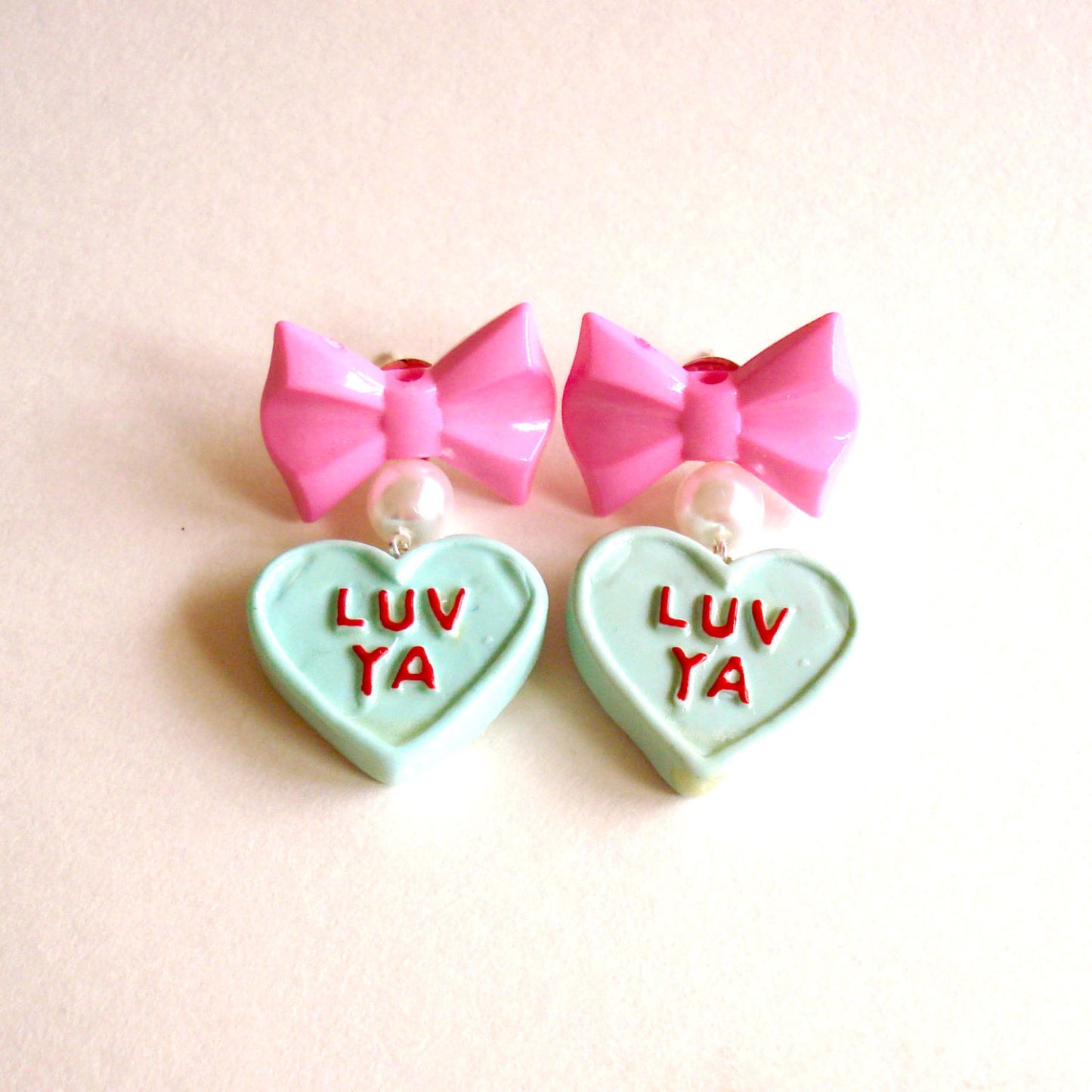 Bow and Pearl Conversation Heart Earrings