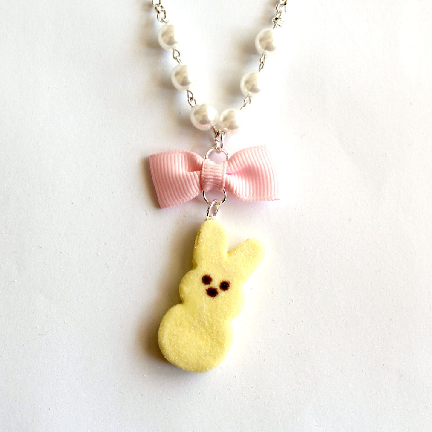 Marshmallow Bunny Bow & Pearl Necklace