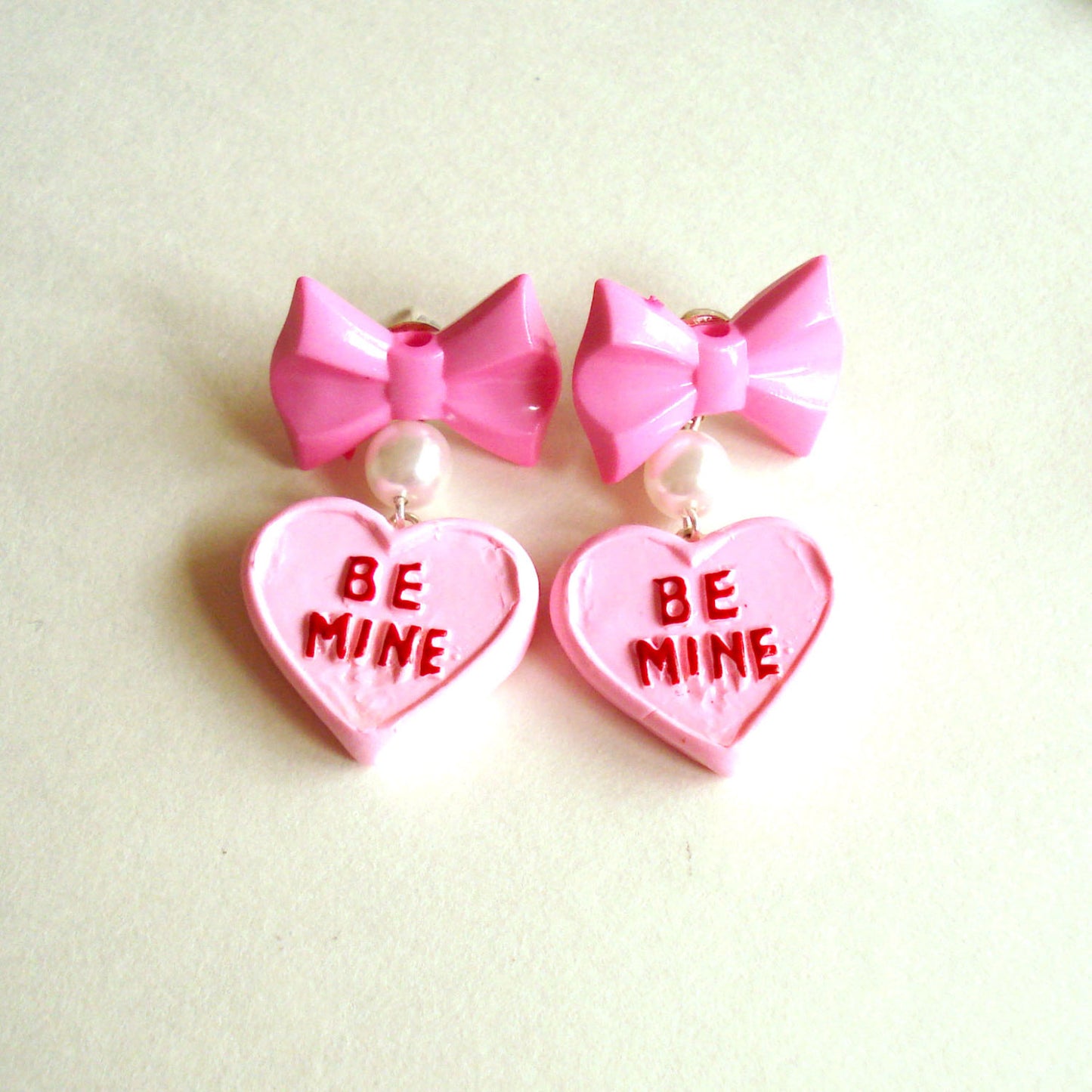 Bow and Pearl Conversation Heart Earrings