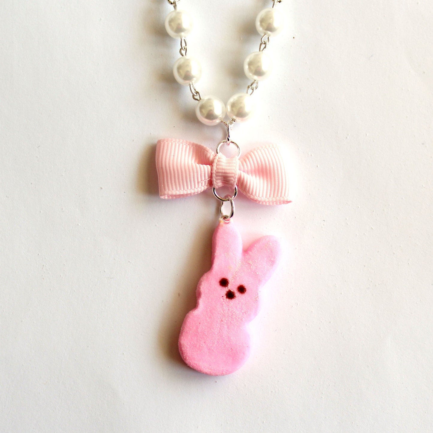 Marshmallow Bunny Bow & Pearl Necklace