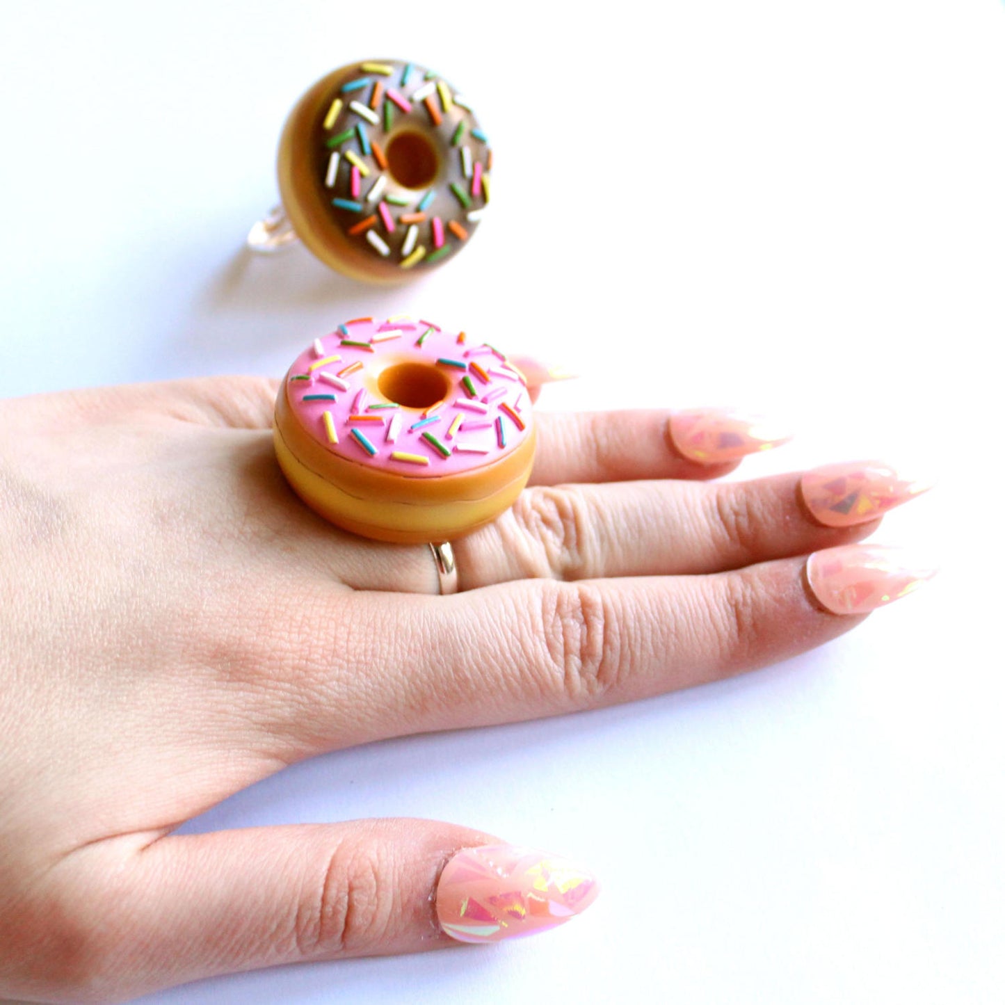 Large Two-finger Donut Ring, Pink or Chocolate