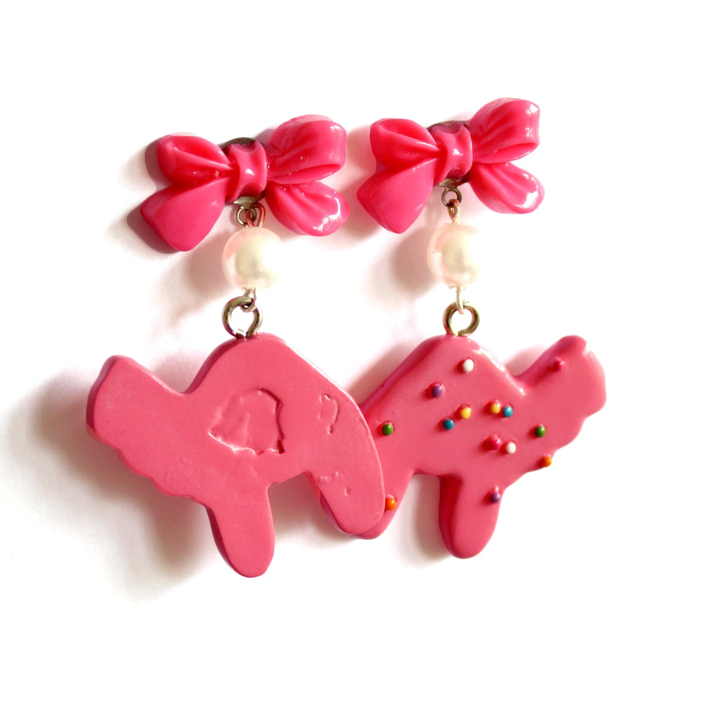 Bow and Pearl Pink Animal Cookie Earrings