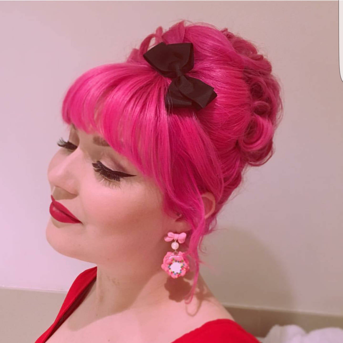 Bow and Pearl Hot Pink Birthday Cake Earrings