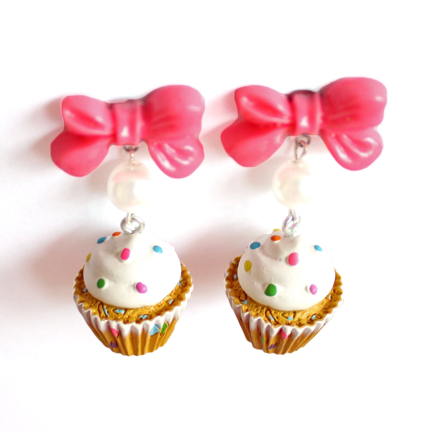 Bow and Pearl Confetti Cupcake Earrings