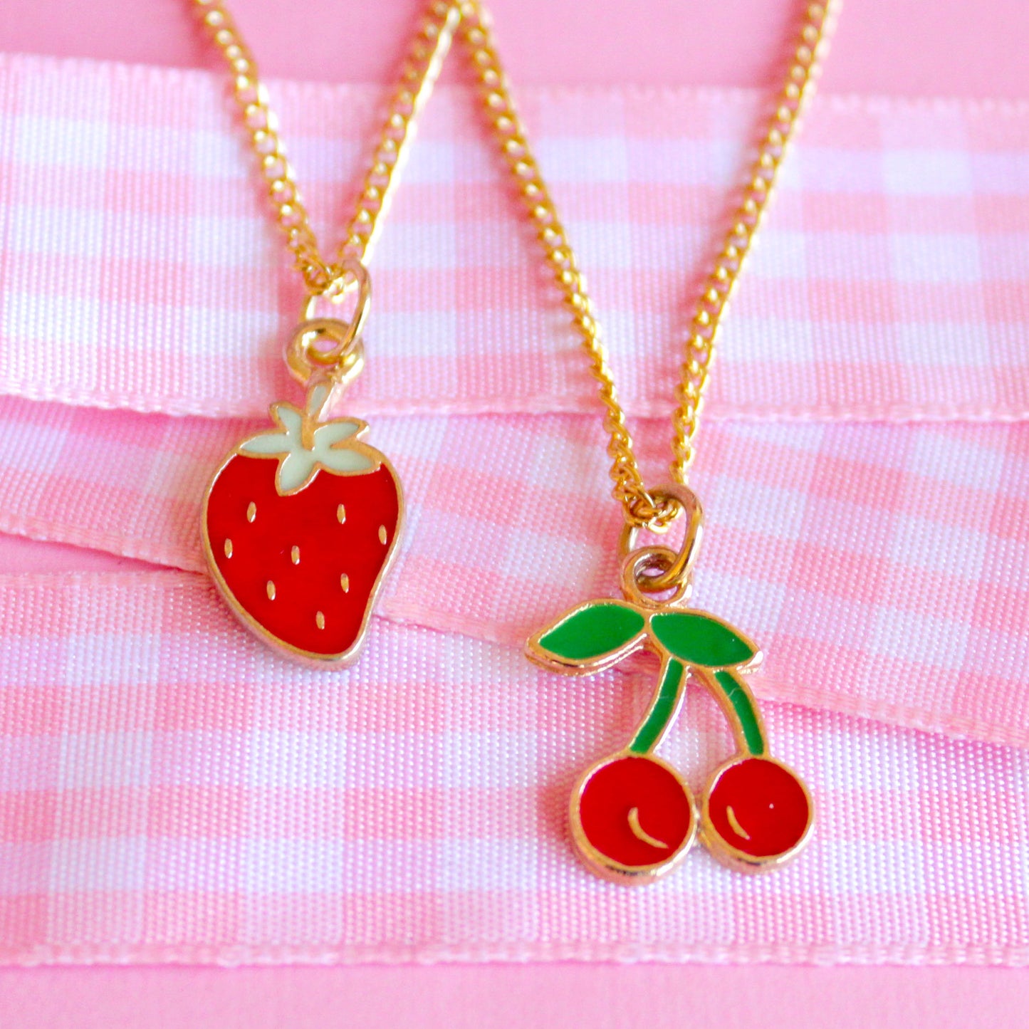 Vintage Fruit Charm Necklaces - Strawberry or Cherry