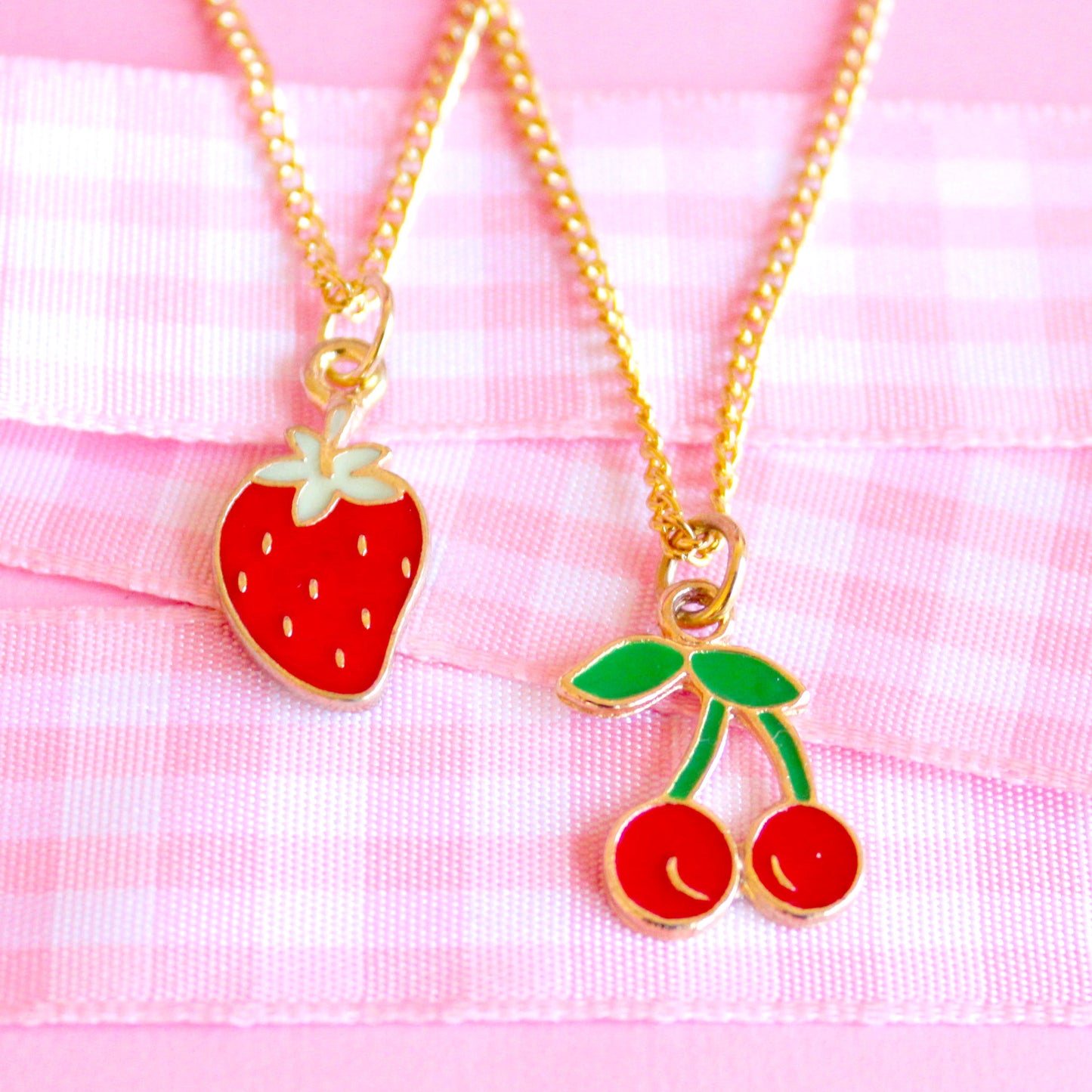 Vintage Fruit Charm Necklaces - Strawberry or Cherry