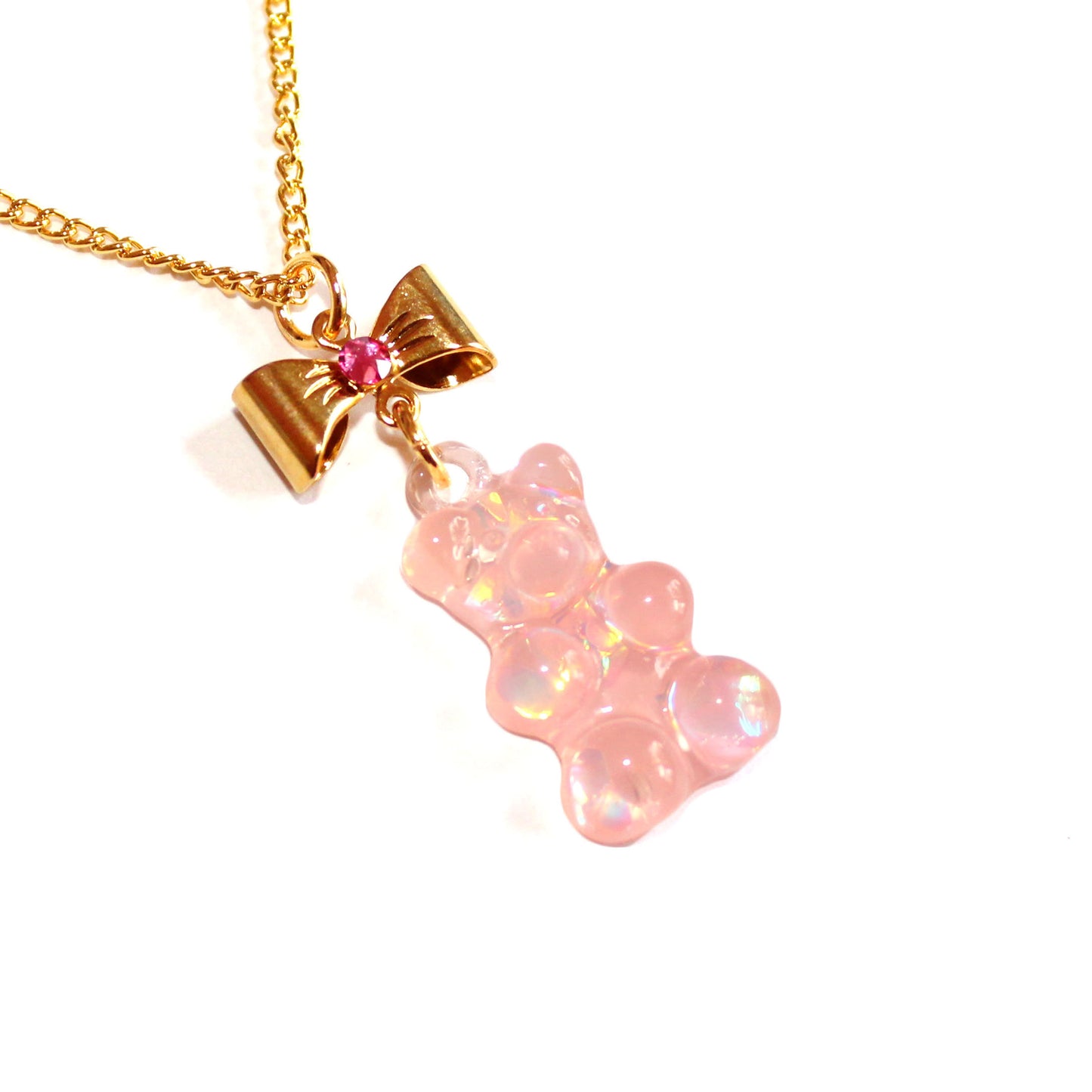Soft Pink or Hot Pink Gummy Bear Necklace - Gold or Steel