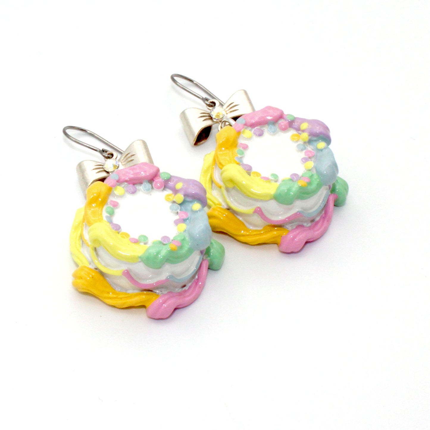 Pastel Rainbow Birthday Cake Earrings - Gold or Silver